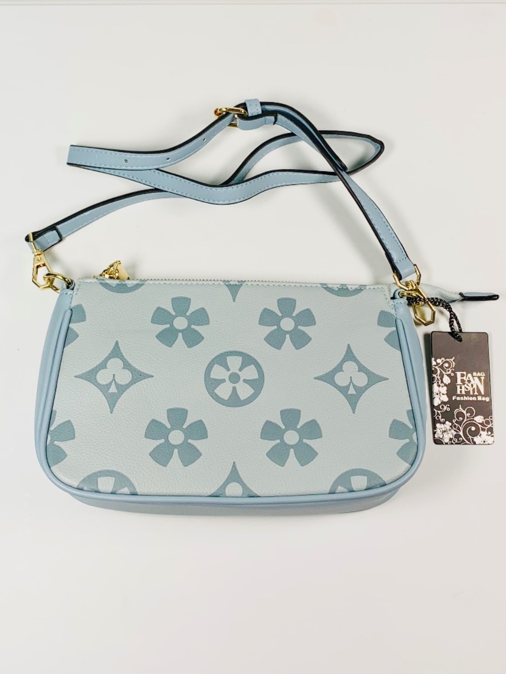 Light Blue Floral Spade Clover Leather Shoulder Crossbody Bag Designer Inspired